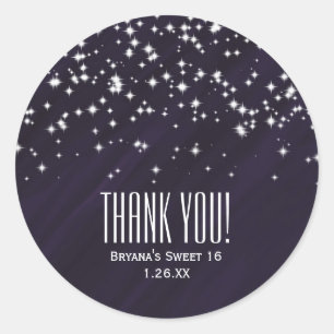 Paarse & Fonkelende Sterren Elegante Glamour Favor Ronde Sticker