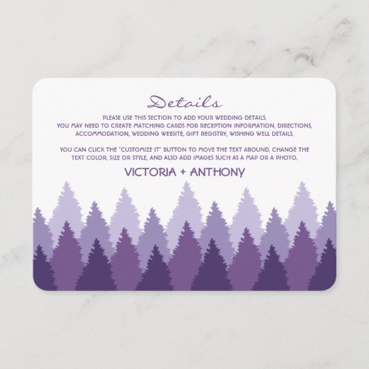 Paarse Forest Range Woodland bruiloft Informatiekaartje (Voorkant)