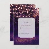 Paarse Forest Sunset String Lights Wedding RSVP Kaart (Voorkant / Achterkant)