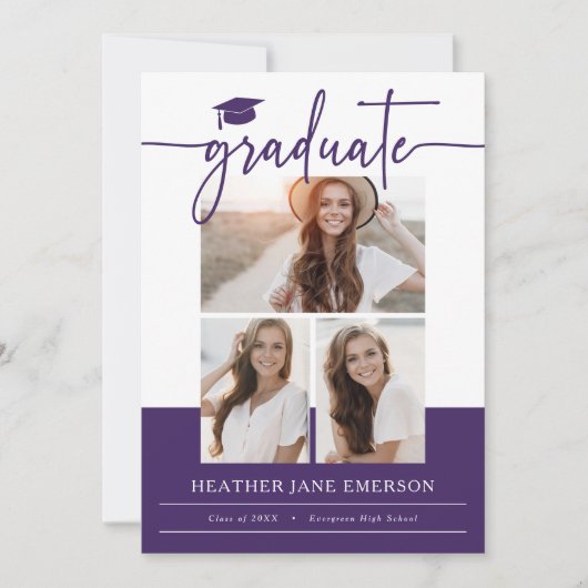 Paarse foto Afstuderen Aankondiging (Voorkant)