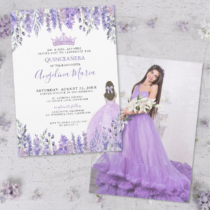 Paarse Foto Bloemige Quinceañera Kaart