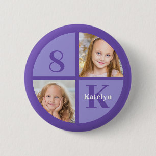 Paarse Foto Custom Kids Verjaardagsfeest Ronde Button 5,7 Cm