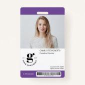 Paarse foto-ID-badge met streepjescode Badge (Voorkant)