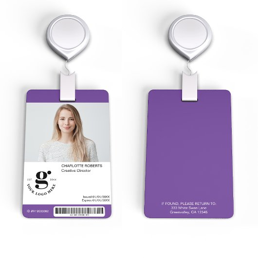 Paarse foto-ID-badge met streepjescode Badge