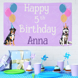 Paarse foto Puppy Dog Verjaardag Paw-ty Spandoek