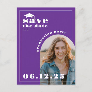 Paarse fotoafstudeerfeest Save the Date Briefkaart