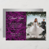 Paarse fotobruiloft bedankkaart (Voorkant / Achterkant)