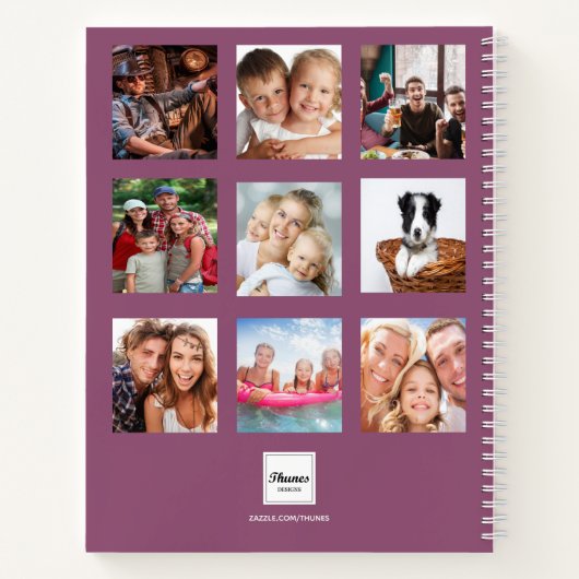 Paarse fotocollage monogram modern dagboek notitieboek (Achterkant)