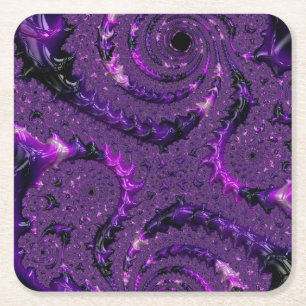 Paarse fractal vierkante kartonnen onderzetter