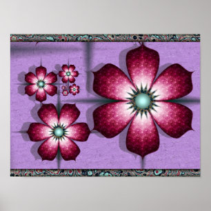 Paarse Fractale Bloemen Poster