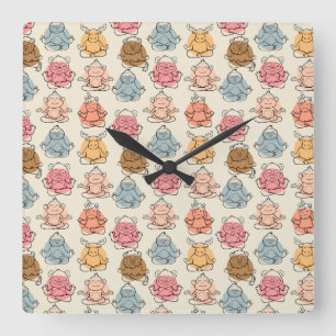 Paarse franjeaap Yoga seamless pattern 42 Vierkante Klok