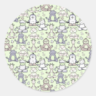 Paarse franjeaap Yoga seamless pattern 46 Ronde Sticker