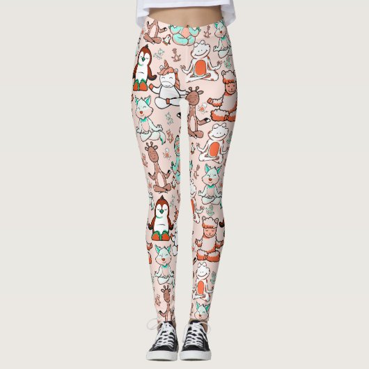 Paarse franjeaap Yoga seamless pattern 51 Leggings (Voorkant)