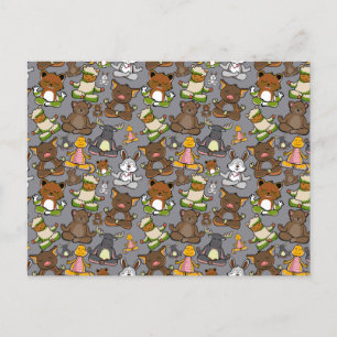 Paarse franjeaap Yoga seamless pattern 61 Briefkaart
