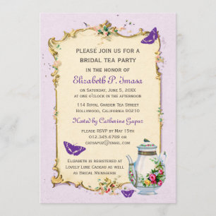 Paarse Franse Bridal Tea Kaart