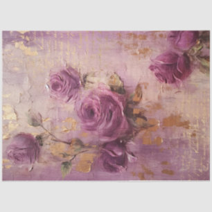  paarse Franse rozen gouden folie grunge wall Tissuepapier