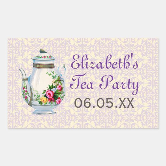 Paarse Franse Tea Party Favor Stickers (Voorkant)