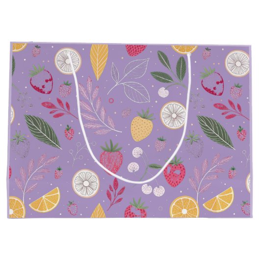 "Paarse Fruit en Bladpatroon Gift Bag" Groot Cadeauzakje (Achterkant)