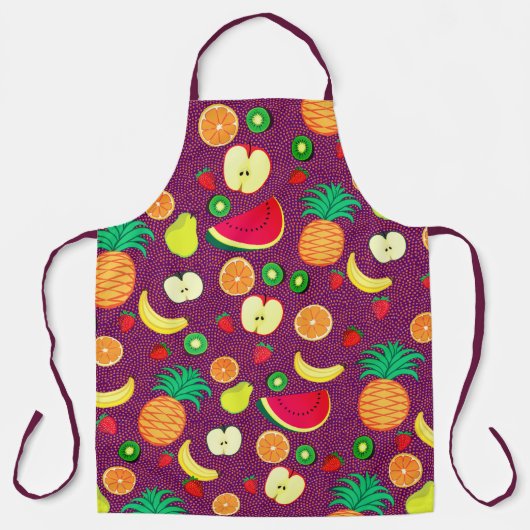 Paarse Fruit Stippen Patroon Fruity Schattig Opgew Schort (Voorkant)