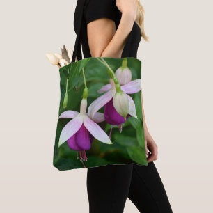 Paarse Fuchsia Bloemen met Witte Kelkblaadjes Bloe Draagtas