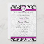 Paarse Fuchsia Damask Swirl Wedding Invitations Kaart (Achterkant)