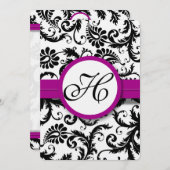 Paarse Fuchsia Damask Swirl Wedding Invitations Kaart (Voorkant / Achterkant)