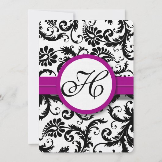Paarse Fuchsia Damask Swirl Wedding Invitations Kaart (Voorkant)