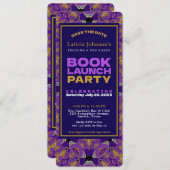 Paarse Fuchsia Gouden Kant Boek Lancering Kaart (Voorkant / Achterkant)