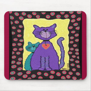 Paarse Funky Cat & Kat - mousepad Muismat