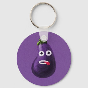 Paarse Funny Cartoon Eggplant Sleutelhanger