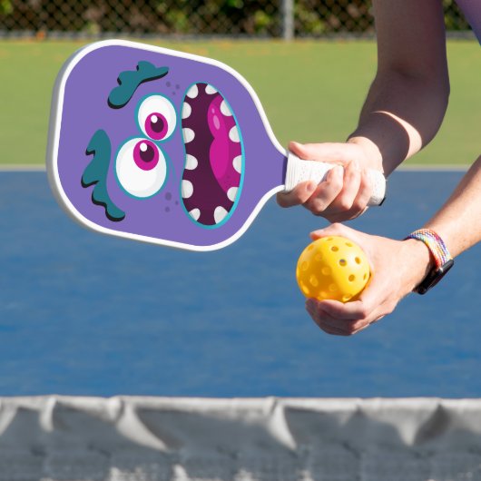 Paarse Funny Monster Character Happy Scary Face Pickleball Paddle (Insitu)