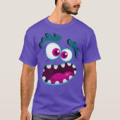 Paarse Funny Monster Character Happy Scary Face T-shirt (Voorkant)