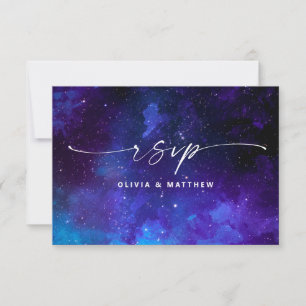 Paarse Galaxy Bruiloft Sterrennacht Hemels RSVP Kaartje
