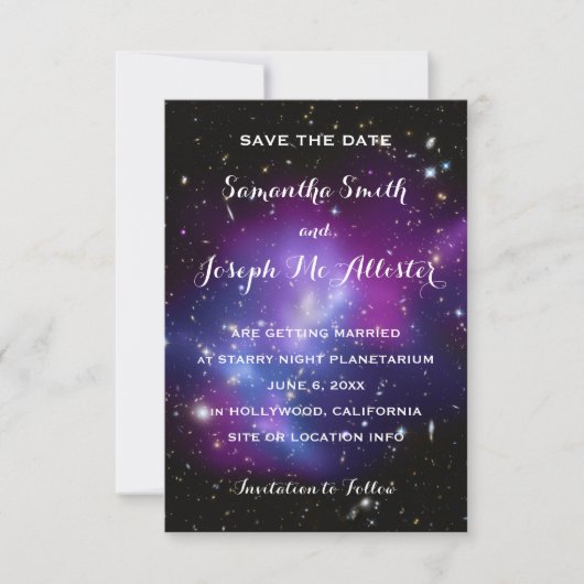 Paarse Galaxy Celestial Save the Date (Voorkant)