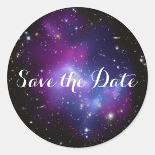 Paarse Galaxy Cluster sparen de Datum Ronde Sticker