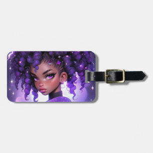 Paarse Galaxy Girl met krullend haar Bagagelabel