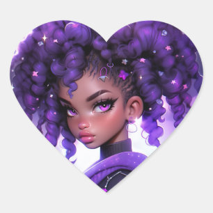 Paarse Galaxy Girl met krullend haar Hart Sticker