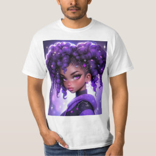 Paarse Galaxy Girl met krullend haar T-shirt