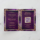 Paarse Galaxy Gouden Mandala QR Code Indiase Trouw (Binnen)