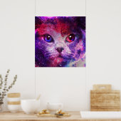 Paarse Galaxy Kat Poster (Keuken)