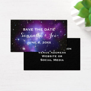 Paarse Galaxy Planetarium Wedding Save the Date Visitekaartje