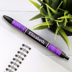 Paarse gebladerte bladeren patroon aangepaste naam zwarte inkt pen