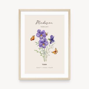 Paarse Geboortemaand Bloem Poster