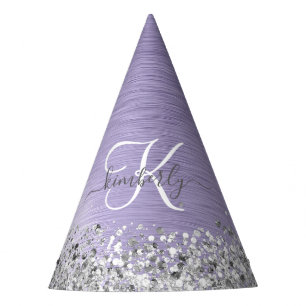 Paarse Geborsteld Metaal Zilveren Glitter Monogram Feesthoedjes
