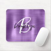 Paarse geborsteld metaal zwart wit script monogram muismat (Met muis)