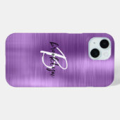 Paarse Geborstelde Metaal Zwart Witte Script Monog Case-Mate iPhone Case (Achterkant (horizontaal))