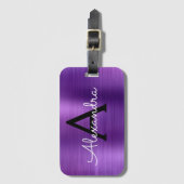 Paarse Geborstelde Metalen Monogram Naam en Initia Bagagelabel (Voorkant (verticaal))