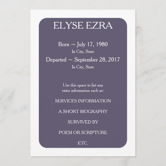 paarse gedenkkaarten programma (Achterkant)