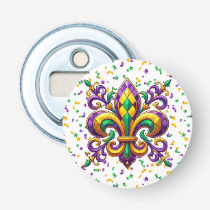 Paarse geel groen Mardi Gras fleur de lis Button Flesopener