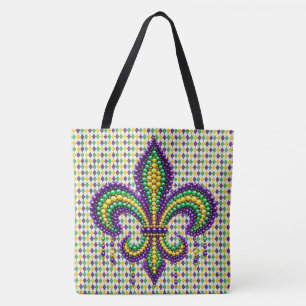 Paarse geel groen Mardi Gras fleur de lis Draagtas